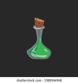 Portrait of a conical flask containing poison with brown cork stopper over dark background  vector  color drawing or illustration