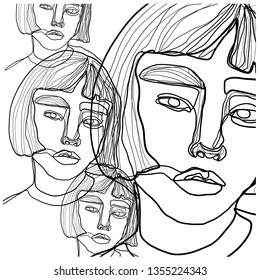 Portrait continuous line of woman in modern contemporary style. One line drawing face isolated on white background. Fashion beauty art of a girl or woman. 