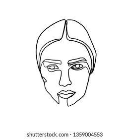 Portrait continuous line of woman in modern contemporary style. One line drawing face isolated on white background. Fashion beauty art of a girl or woman. 