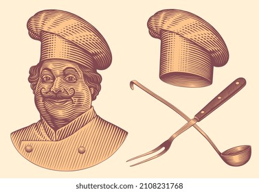 Portrait of a cook. Editable hand drawn illustration. Vector vintage engraving. 8 EPS