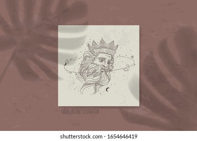 portrait of the cosmic god. transparent shadow overlay effect. tropical leaf. Template for print, flyer. Vector graphics