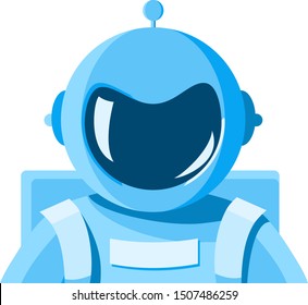 Portrait of cosmonaut in blue spacesuit in white background isolated.  Astronaut with a helmet without a face. Vector illustration in flat cartoon style for t-shirt, print or textile.