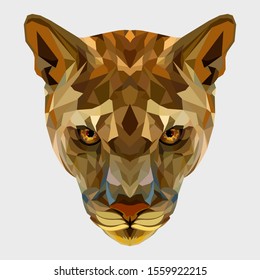 Portrait of a cougar in a polygonal style. For printing on t-shirts, posters, logos and use in advertising projects.