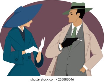 Portrait of a couple dressed in 1950s fashion, vector illustration, no transparencies, EPS 8