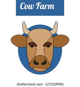 Portrait of a cow head. Color illustration. Flat vector image of cow head as a design element for logo, icon, template, label.