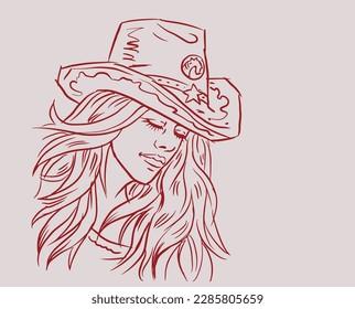 Portrait of cowgirl with a hat vector for card, illustration, background