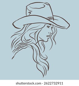 Portrait of cowgirl in hat vector for illustration, card, decoration