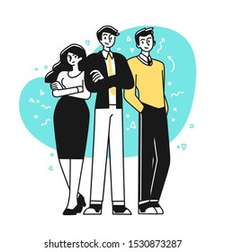 Portrait of creative confident business team standing together. Succesfull Team concept illustration. Modern outline style