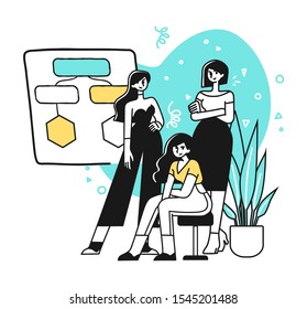 Portrait of creative confident business team standing together. Succesfull Team concept illustration. Modern outline style