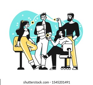 Portrait of creative confident business team standing together. Succesfull Team concept illustration. Modern outline style