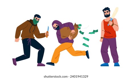 portrait criminal man  vector.  danger violence, dark guy, silhouette weapon portrait criminal man character. people flat cartoon illustration