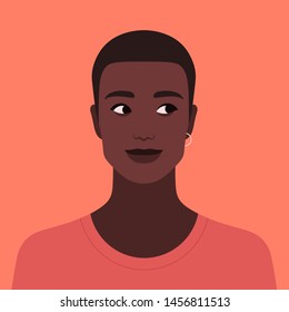 Portrait of a curious African guy. Avatar of a young man. Vector flat illustration