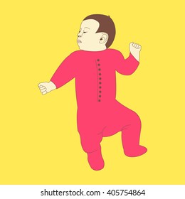 Portrait of curious baby sleeping. The expression a smile and interest. Kids emotion faces - vector