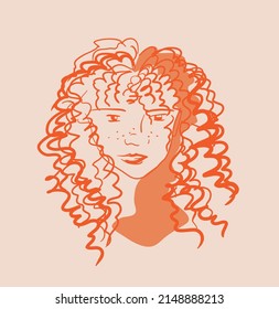portrait of a curly girl. pippi longstocking. sketch
