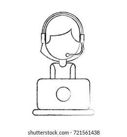 portrait of customer support operator call center worker with headset
