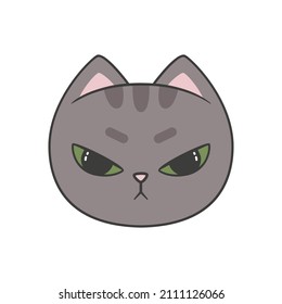 Retrato de un lindo gato enfurecido. Ilustración plana del vector aislada en fondo blanco