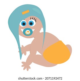 Portrait of cute baby. Smiling child in a hat and with a pacifier