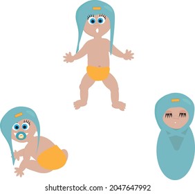 Portrait of cute baby. Three figures of a kid on a white background