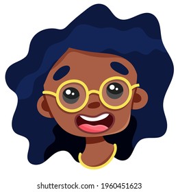 Portrait of a cute black girl with glasses. Vector illustration.