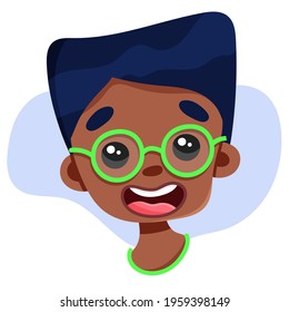 Portrait of a cute black guy with glasses. Vector illustration.