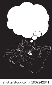 Portrait of cute black kitten looking up illustration.