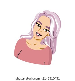 Portrait of a cute blonde girl. Beautiful female face. The concept of the Women's movement. Stylized flat style. Vector illustration on isolated background for mobile app or websites and banner design