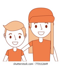 portrait cute boy and girl embracing family members