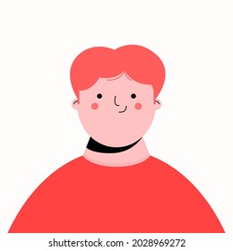 Retrato de un chico lindo. Imagen vectorial de un adolescente sonriente. Ilustración de la cara feliz