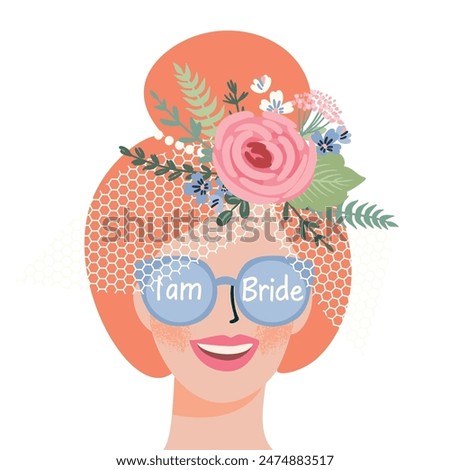 Portrait of cute bride. Vector isolated illustration. Design element for wedding concept and other uses
