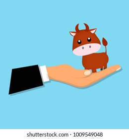 portrait of a cute bull with place for text or presentation. Bull toy or character. Farm animals collection