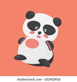 A portrait of a cute cartoon panda bear happily sitting on the ground and smiling.