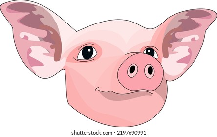 Portrait of a cute cheerful pig head face isolated on white background (Logo Sign Symbol Vector Icon Design Cartoon). Abstract, Marketing, Business, Art Concept.