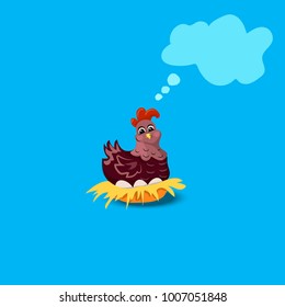 portrait of a cute chicken with place for text or presentation. Chicken toy or character. Farm animals collection