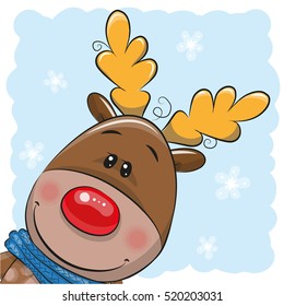 Portrait of a Cute Christmas deer on a blue background