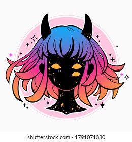 portrait of cute colorful magic demon girl