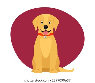 Portrait of cute dog. Avatar of adorable golden Labrador with smiling face. Sticker with funny puppy in collar. Cheerful pet or animal. Cartoon flat vector illustration isolated on white background