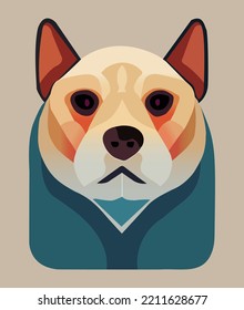 Portrait of a cute dog flat design. Cartoon style colorful head and face of dog on an isolated background. Vecto illustration.