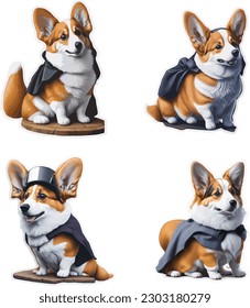 Portrait of a cute Dogs. Set of Funny Characters. Welsh Corgi in a different poses. Vector illustration.