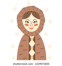 Portrait of a cute eskimo girl in a fur coat.