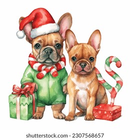 Portrait of cute french bulldog, Christmas