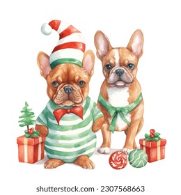 Portrait of cute french bulldog, Christmas