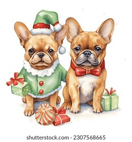 Portrait of cute french bulldog, Christmas