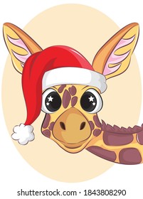 Portrait of a cute Giraffe. Greeting Christmas Card Vector illustration.