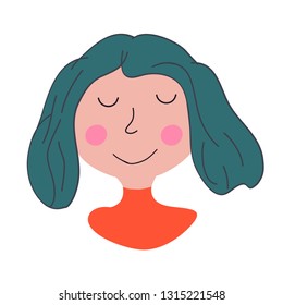 Portrait of a cute girl with blue hair, vector illustration