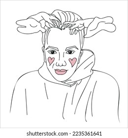 Retrato de un chico lindo, ilustración vectorial, línea