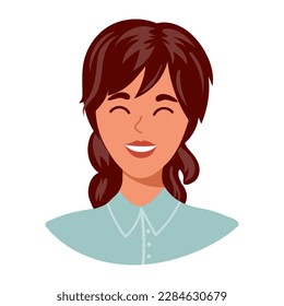 Portrait of a cute happy young woman. Emotion of happiness. Love yourself. Avatar. Vector, illustration.