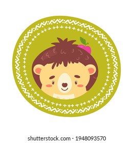 Portrait of a cute hedgehog with an apple in a decorative frame.
Cute vector illustration in hand drawn style. Suitable for cards, invitations, posters, prints, scrapbooking.