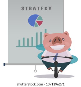 Portrait cute pig big boss businessman character illustration.