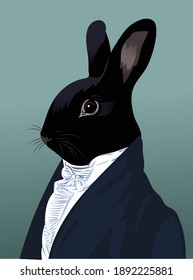 Portrait of a cute rabbit in a vintage suit, tailcoat