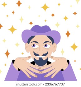 Portrait of a cute uncle with stars. Man in a hat, vector illustration in flat style
